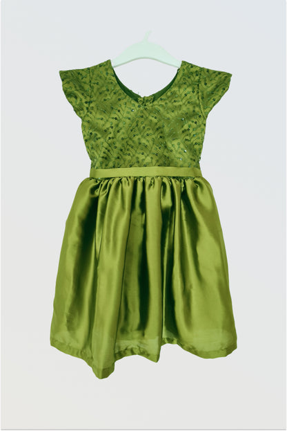Pre-order: Olive green net and satin dress