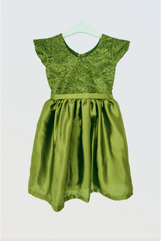 Pre-order: Olive green net and satin dress