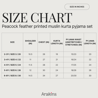 Peacock feather printed muslin kurta pyjama set
