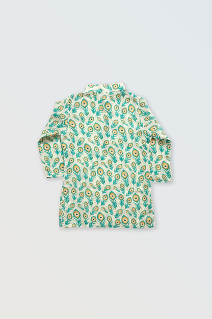 Peacock feather printed muslin kurta pyjama set