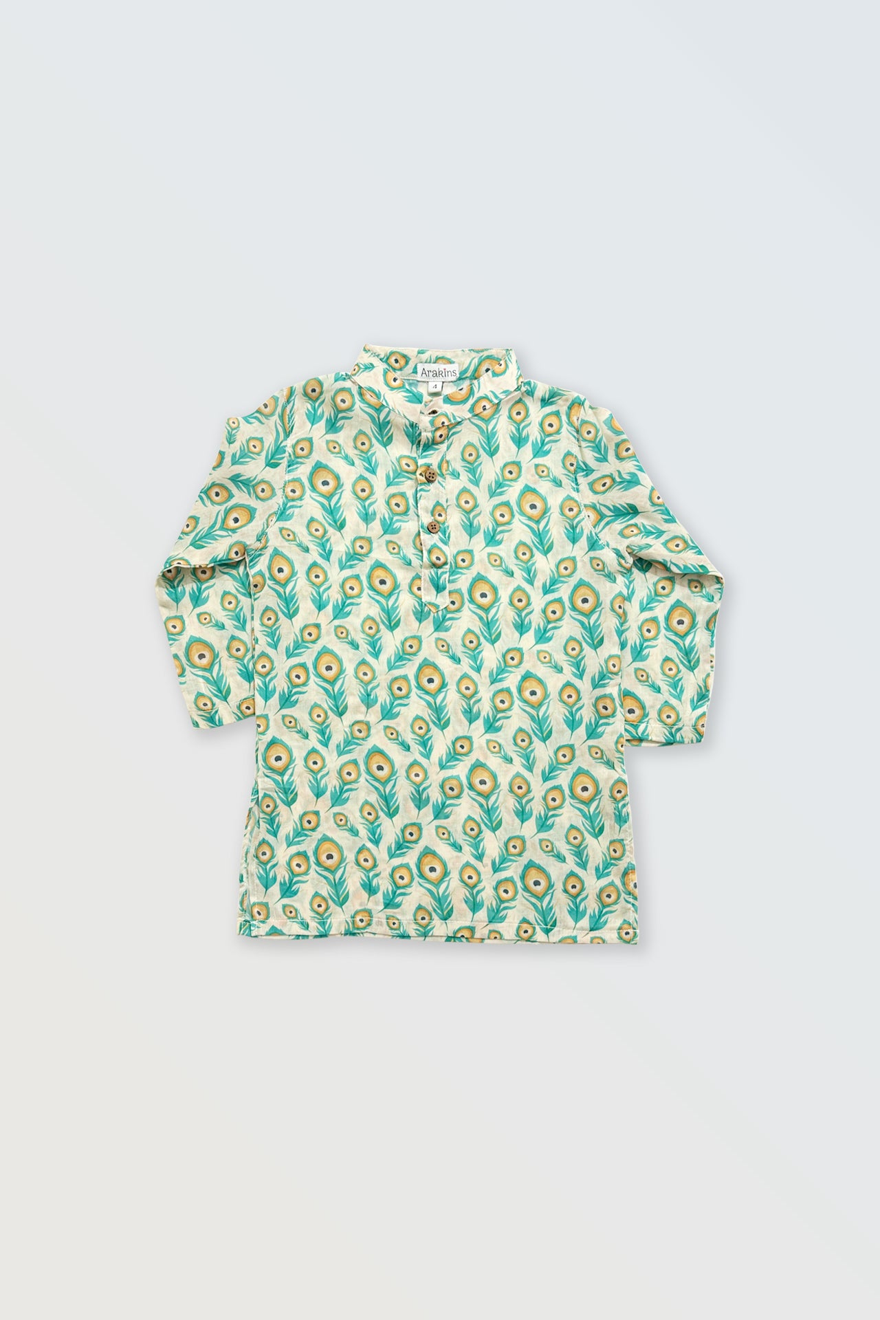 Peacock feather printed muslin kurta pyjama set
