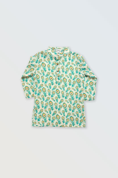 Peacock feather printed muslin kurta pyjama set