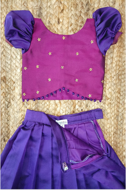 Pink purple pleated lehanga set for girls with puffed sleeves - Navratri festival dress
