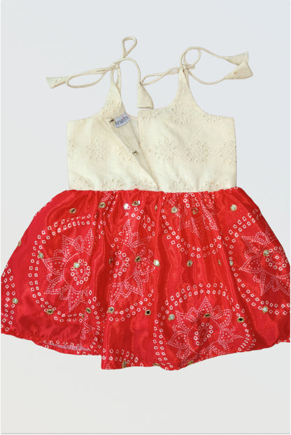 Red Bandhani tie-up frock
