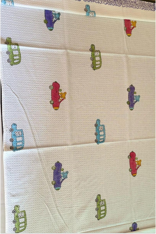 Transport themed block printed waffle bath towel