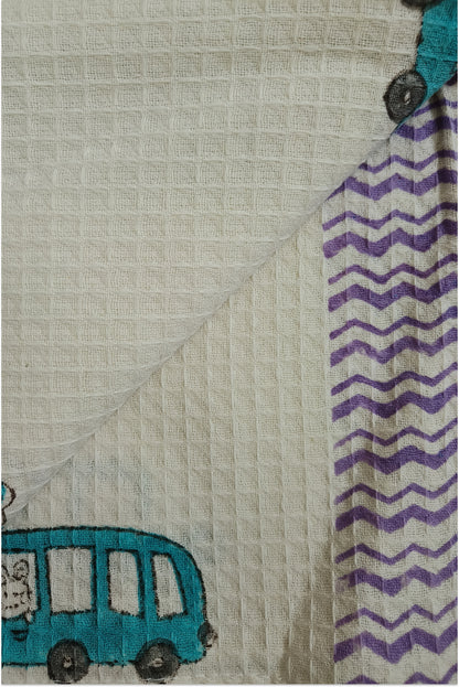 Transport themed block printed waffle bath towel