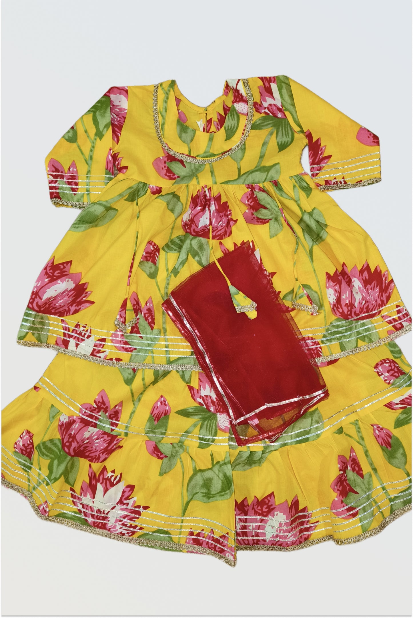 Yellow floral sharara set with dupatta