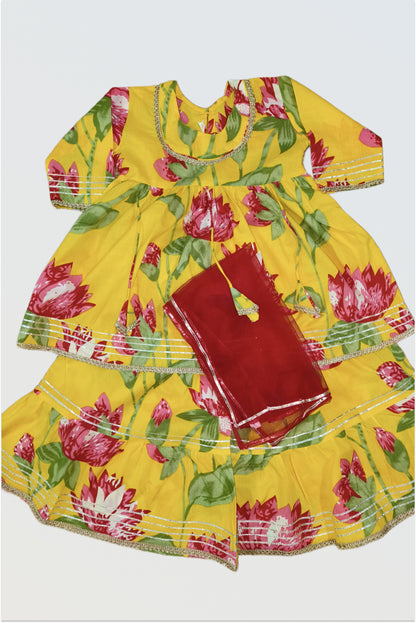 Yellow floral sharara set with dupatta