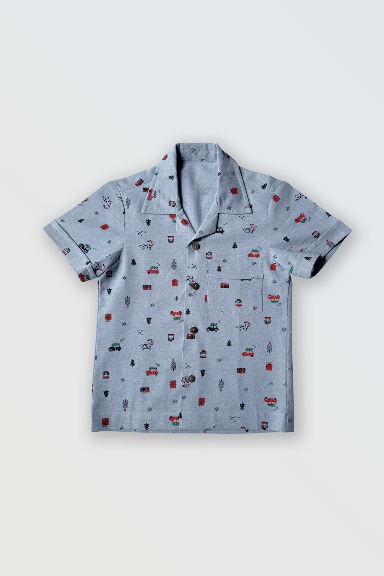 Blue collared button front shirt for boys front view - summer casual wear