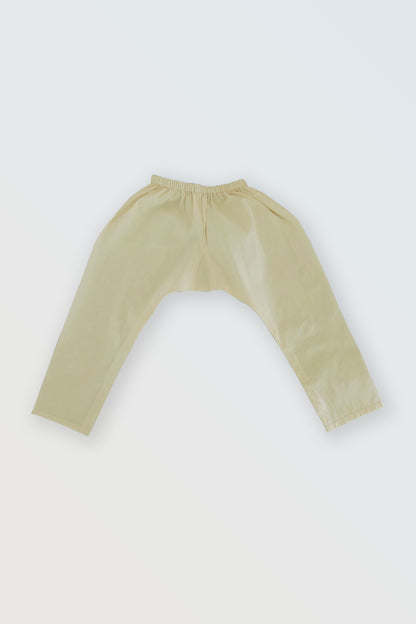 Off white pure cotton pyjama with elastic waist for boys ethnic wear set