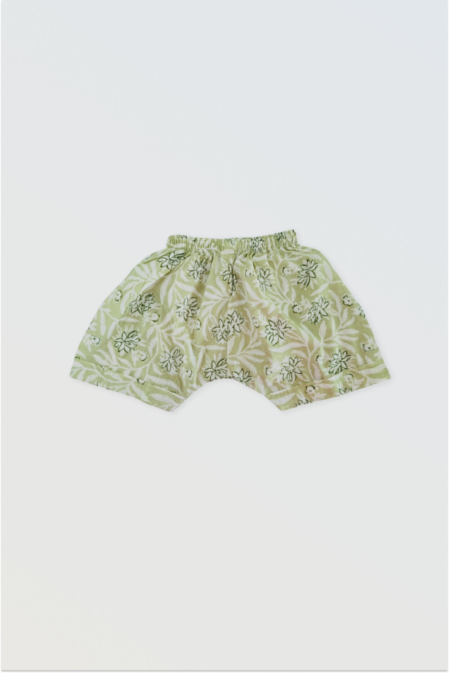 Green Jaipur cotton shorts with elastic waist for girls summer co-ord set