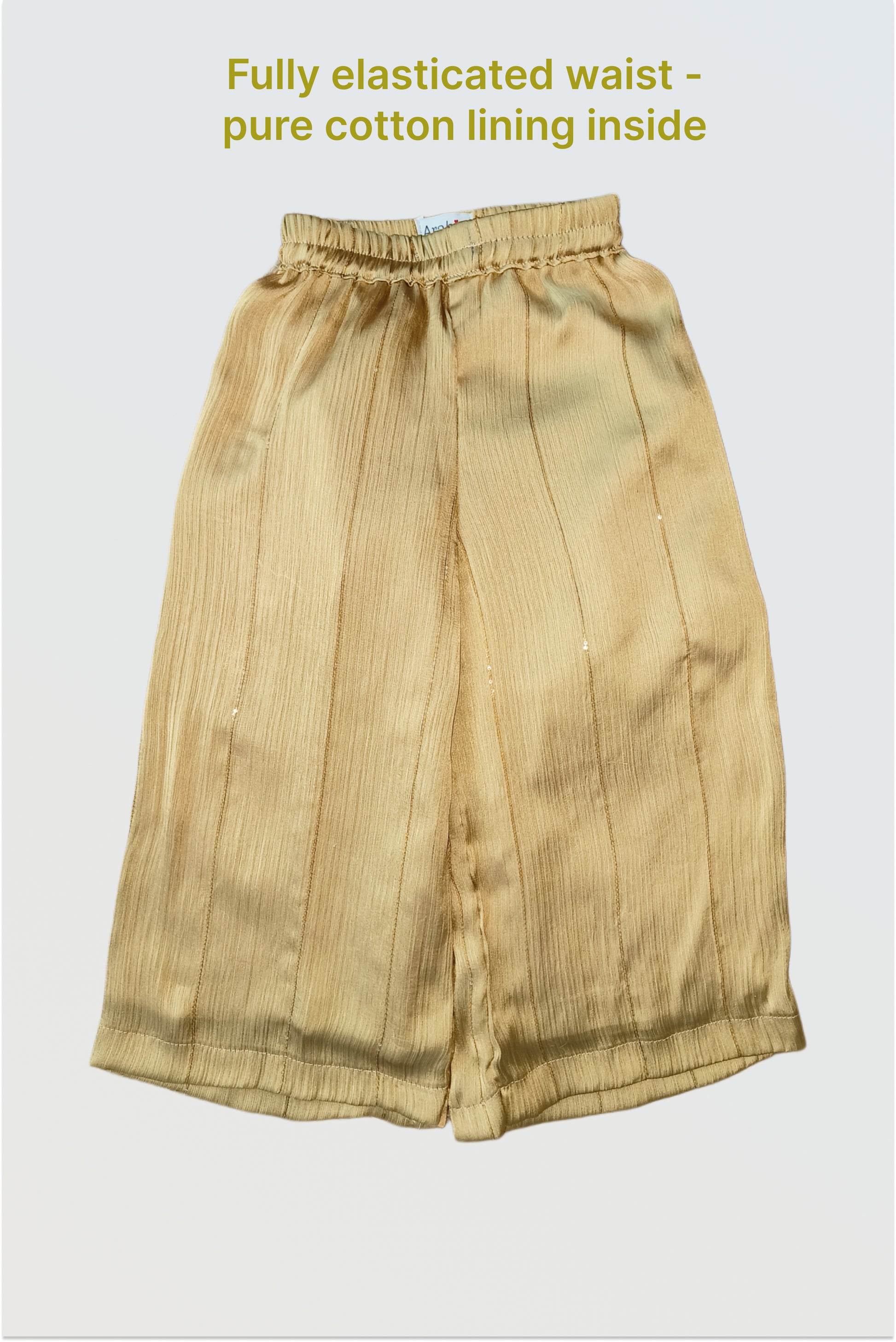 Peacock green ethnic set satin palazzo pants with sequin line details and elastic waist