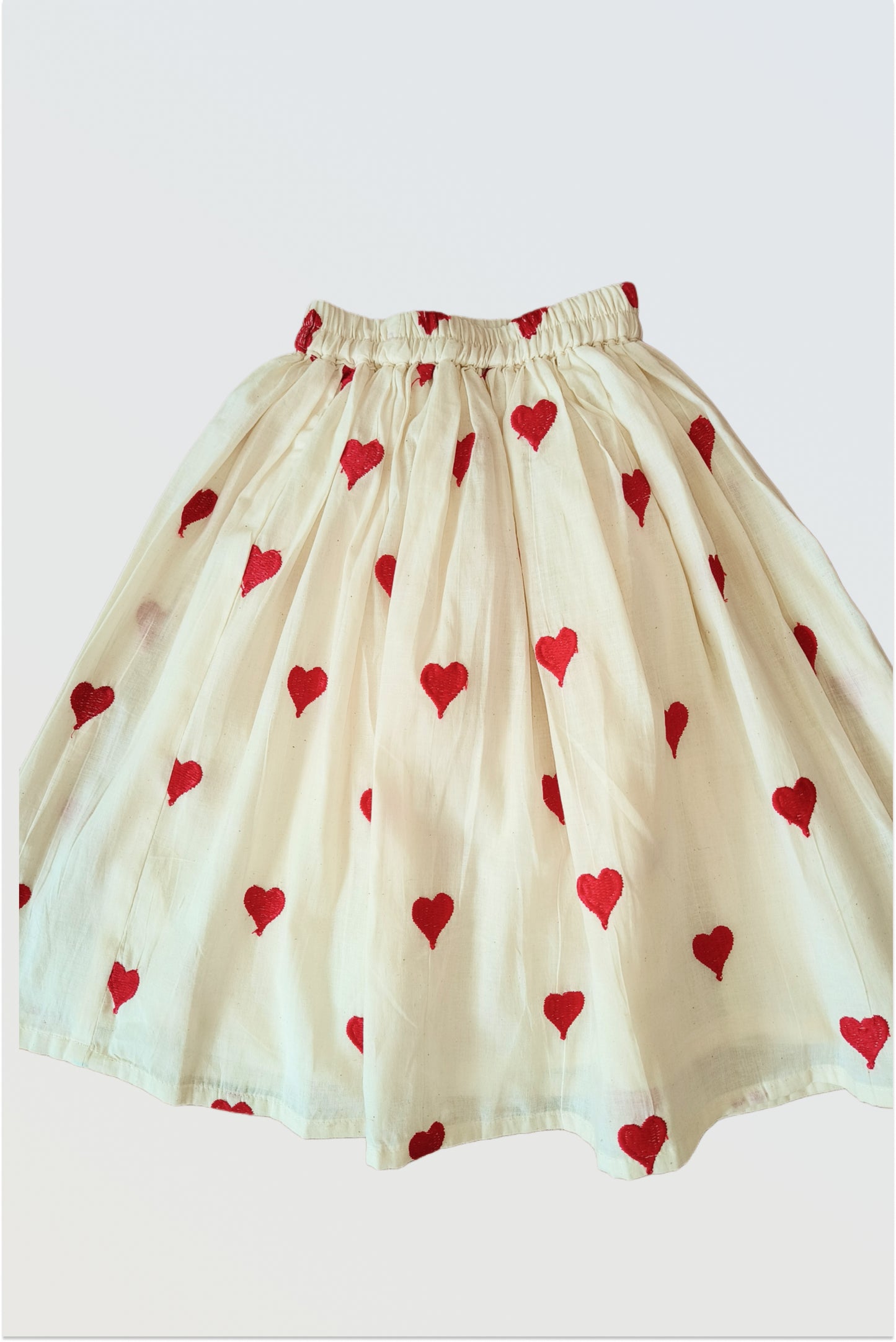 Off-white cotton lehanga with embroidered heart motifs detail