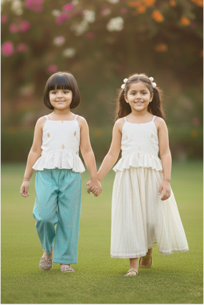 kerala kasavu lehanga and brocade palazzo combo set - 3 piece mix and match ethnic wear