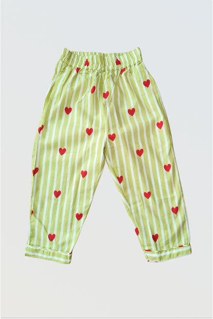 Kids cotton pyjama pants with green stripes and elastic waist - comfortable nightwear