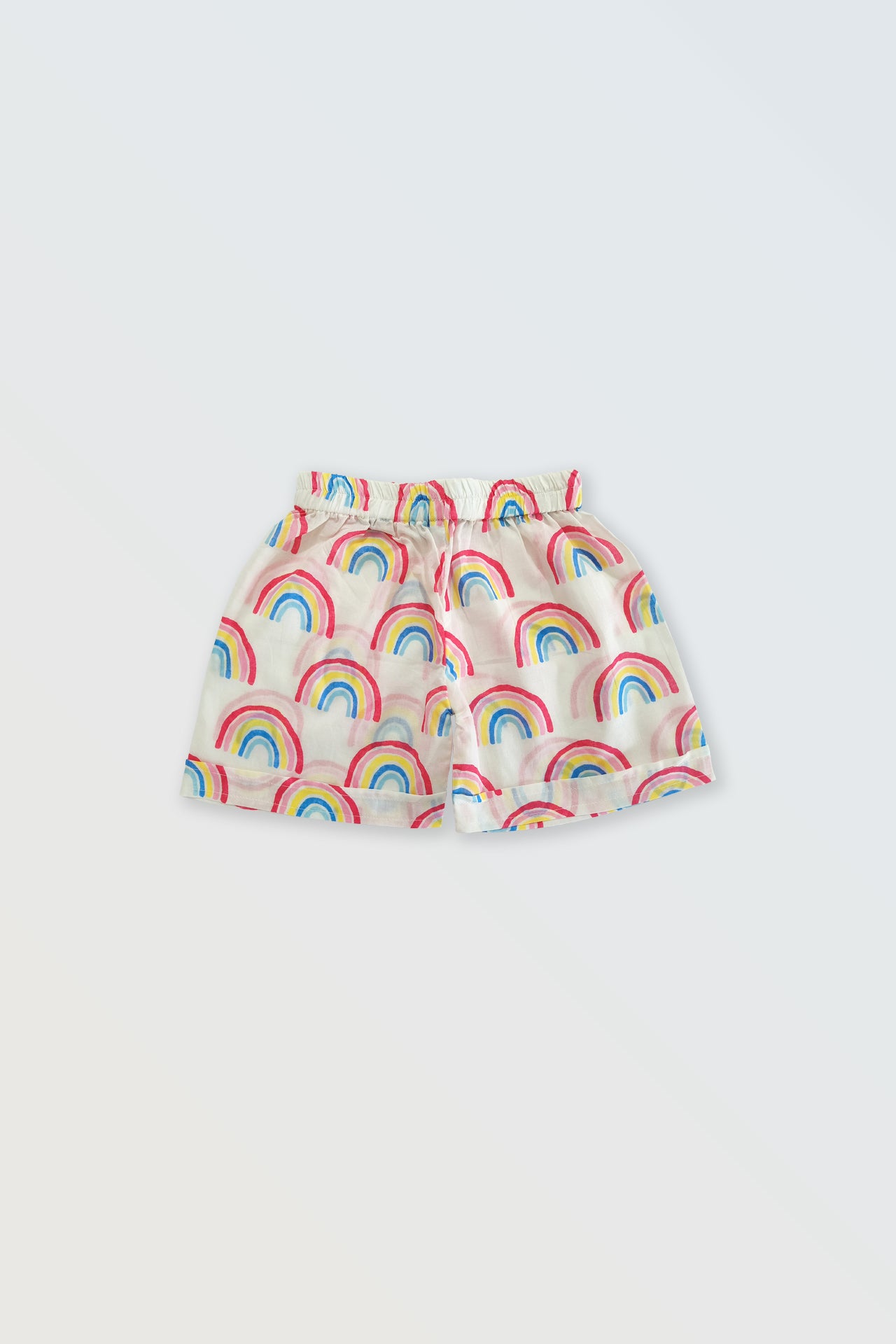 Rainbow striped cotton shorts with elastic waist for kids summer wear