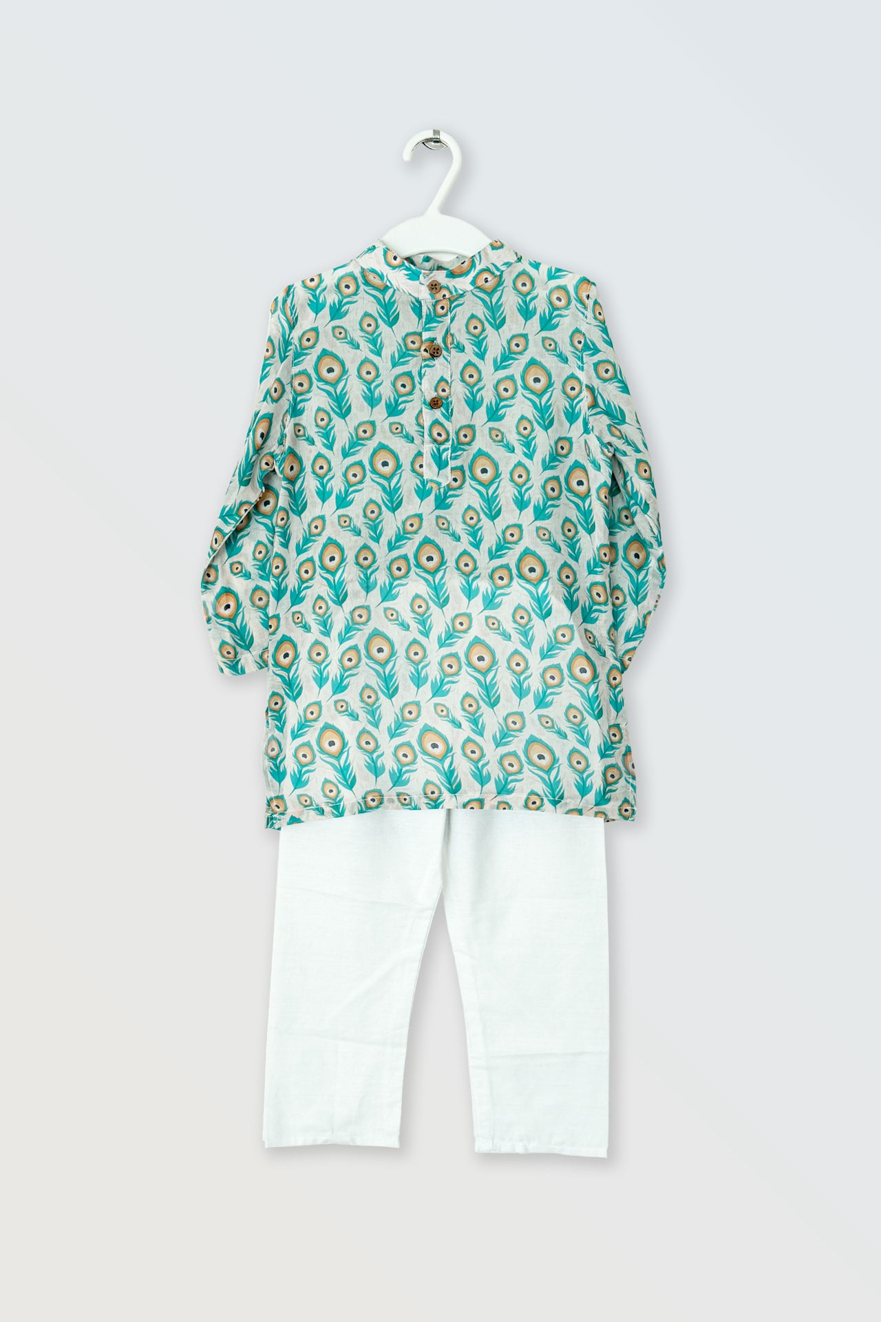 Peacock feather printed muslin kurta pyjama set