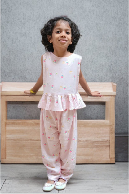 Pink co-ord set with full length pants - casual party outfit