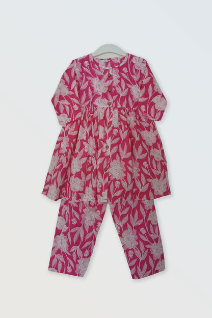 Pink block printed ethnic co-ord set