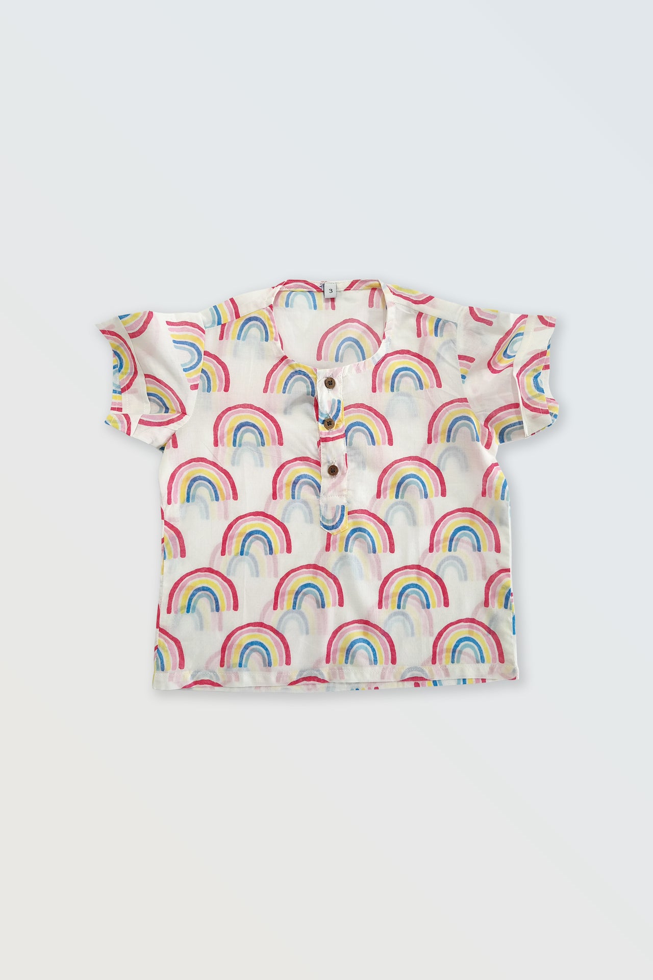 Rainbow striped cotton shirt for kids with button front closure - unisex design
