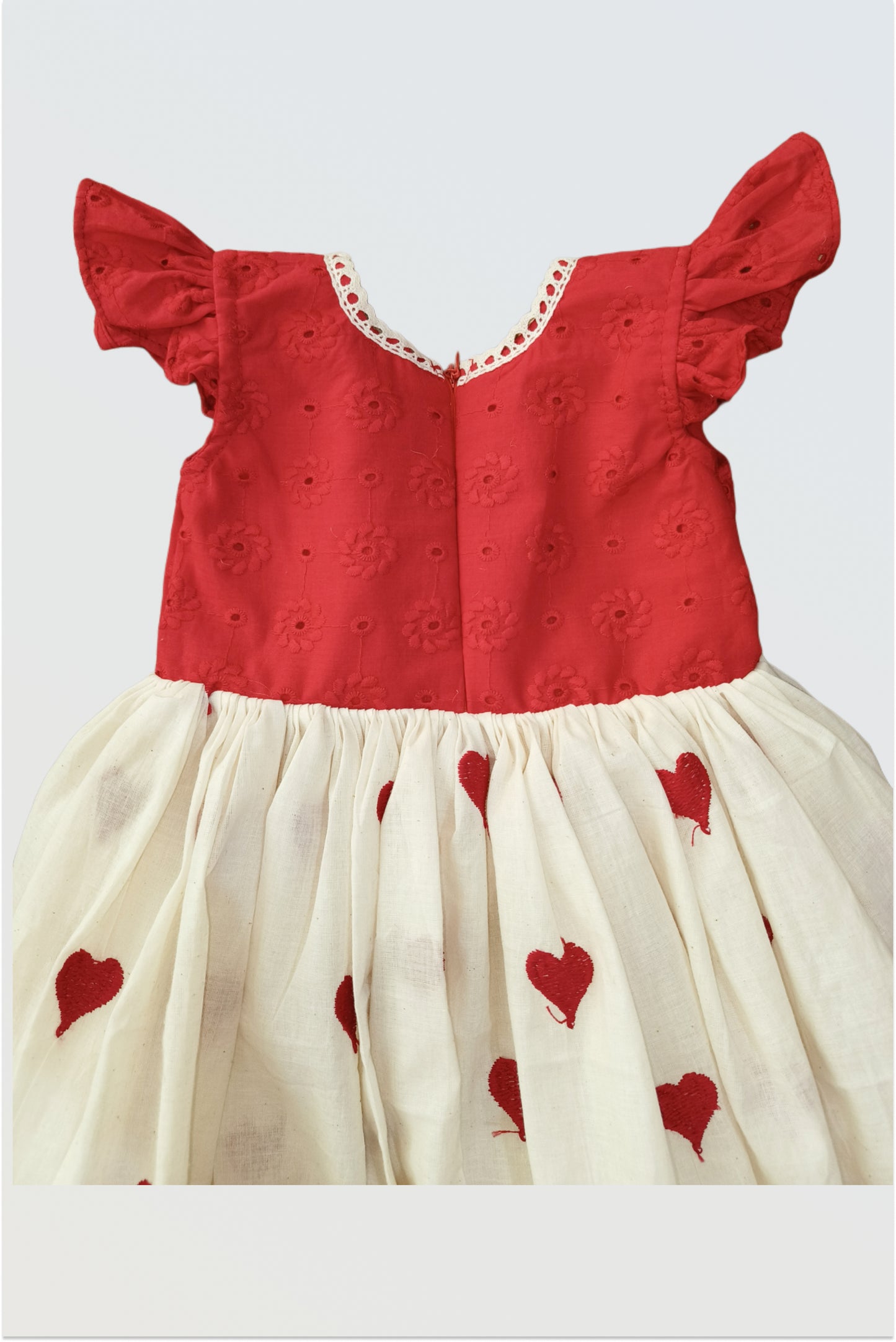 Girl wearing red hearts party dress full outfit by Arakins