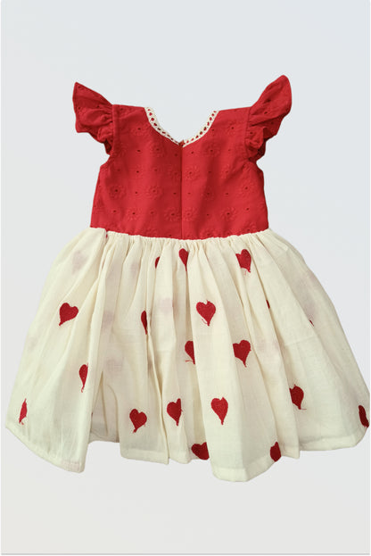 Back view of red hearts dress with zipper closure for girls