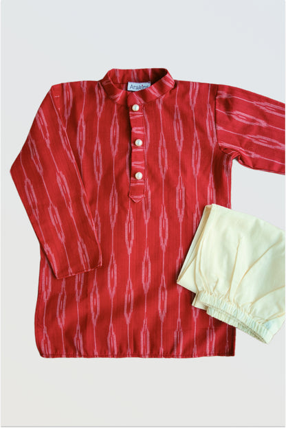 Red ikat kurta pyjama set boys handwoven