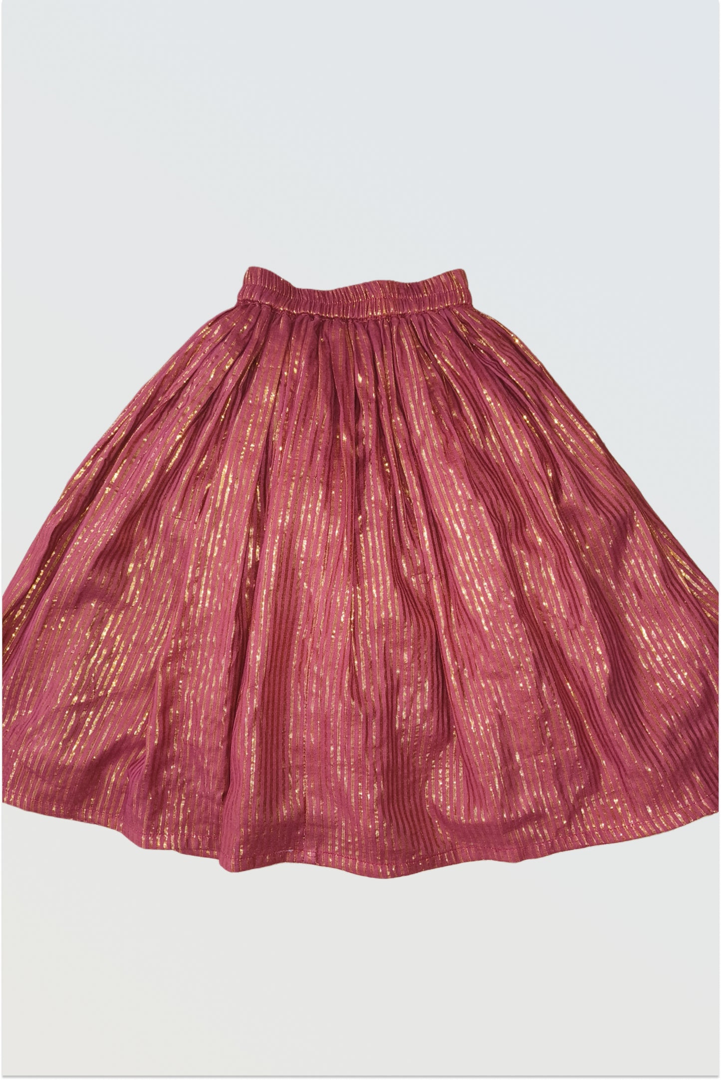 Wine maroon lehanga skirt with golden lurex zari stripes detail