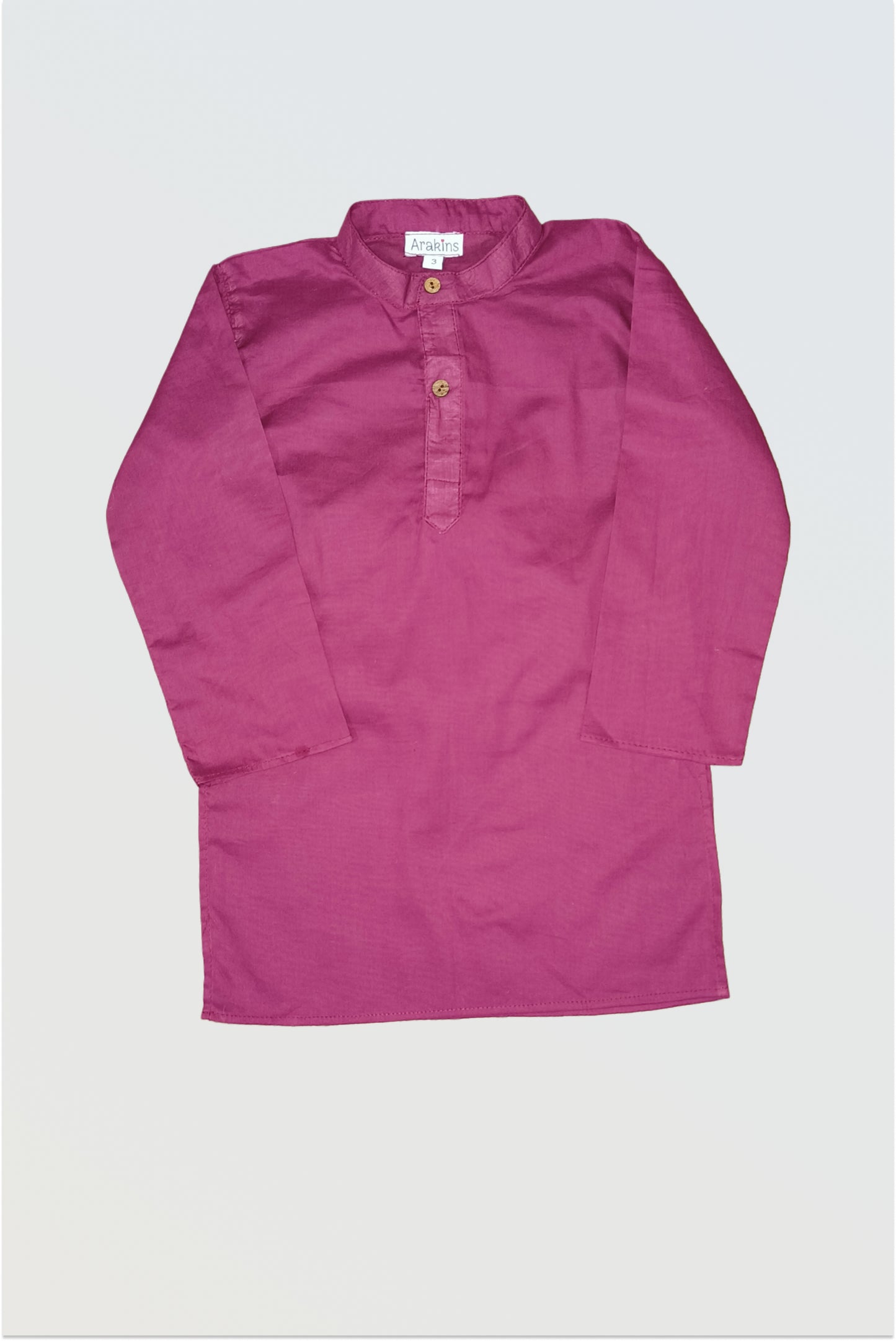 Wine red pure cotton kurta with hook closure and decorative show buttons