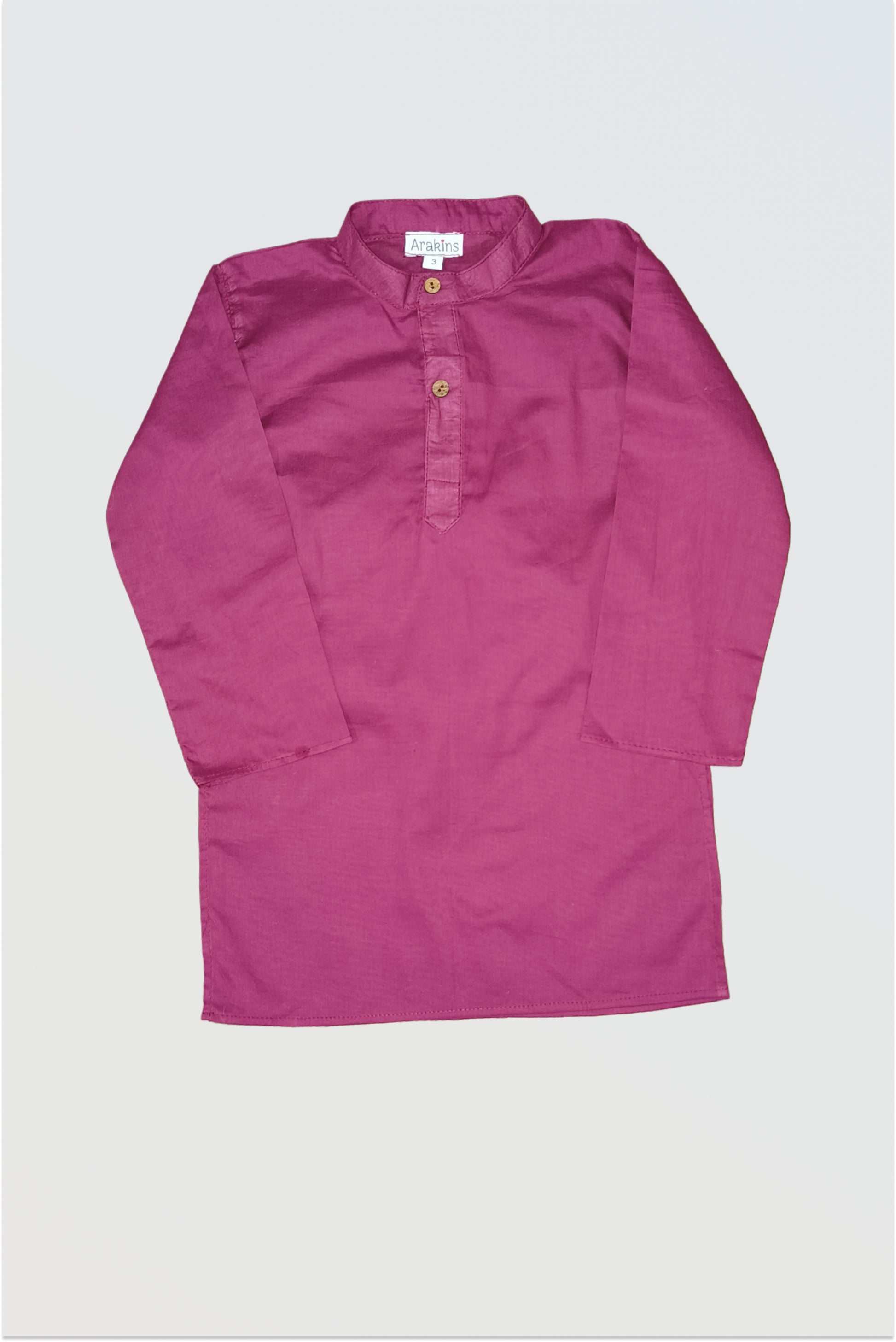 Wine red pure cotton kurta with hook closure and decorative show buttons